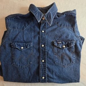 Mens Wrangler Denim Western Snap Shirt